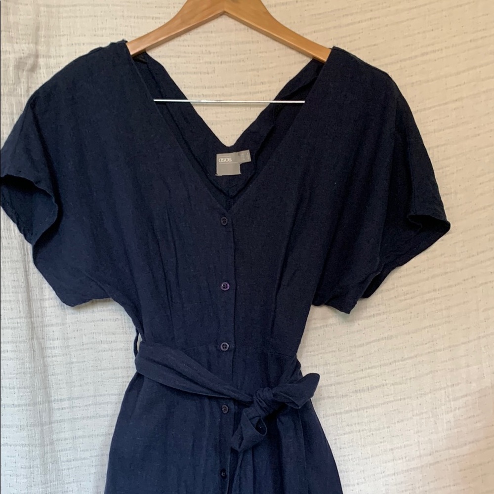 Asos Navy Blue Dolman Sleeve Linen Midi Sundress